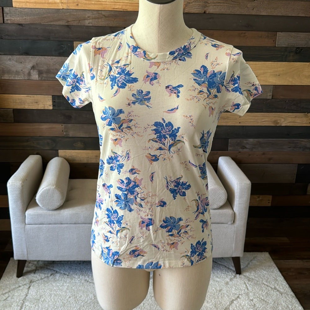 Crème Colored Women’s Tee Floral Blue Patterns Rag & Bone S